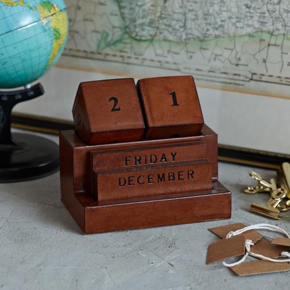 Leather Perpetual Block Calendar